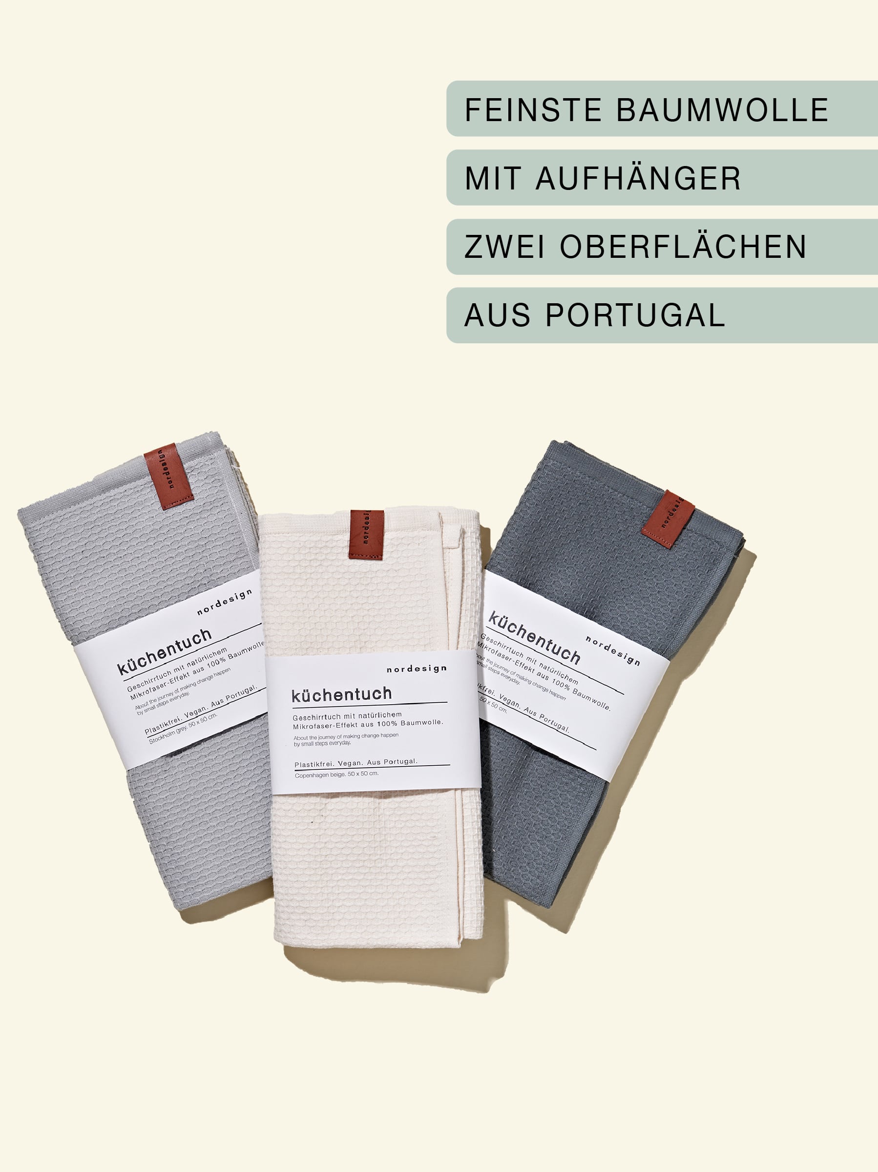 Geschirrtücher Baumwolle beige und grau, nachhaltig aus Portugal