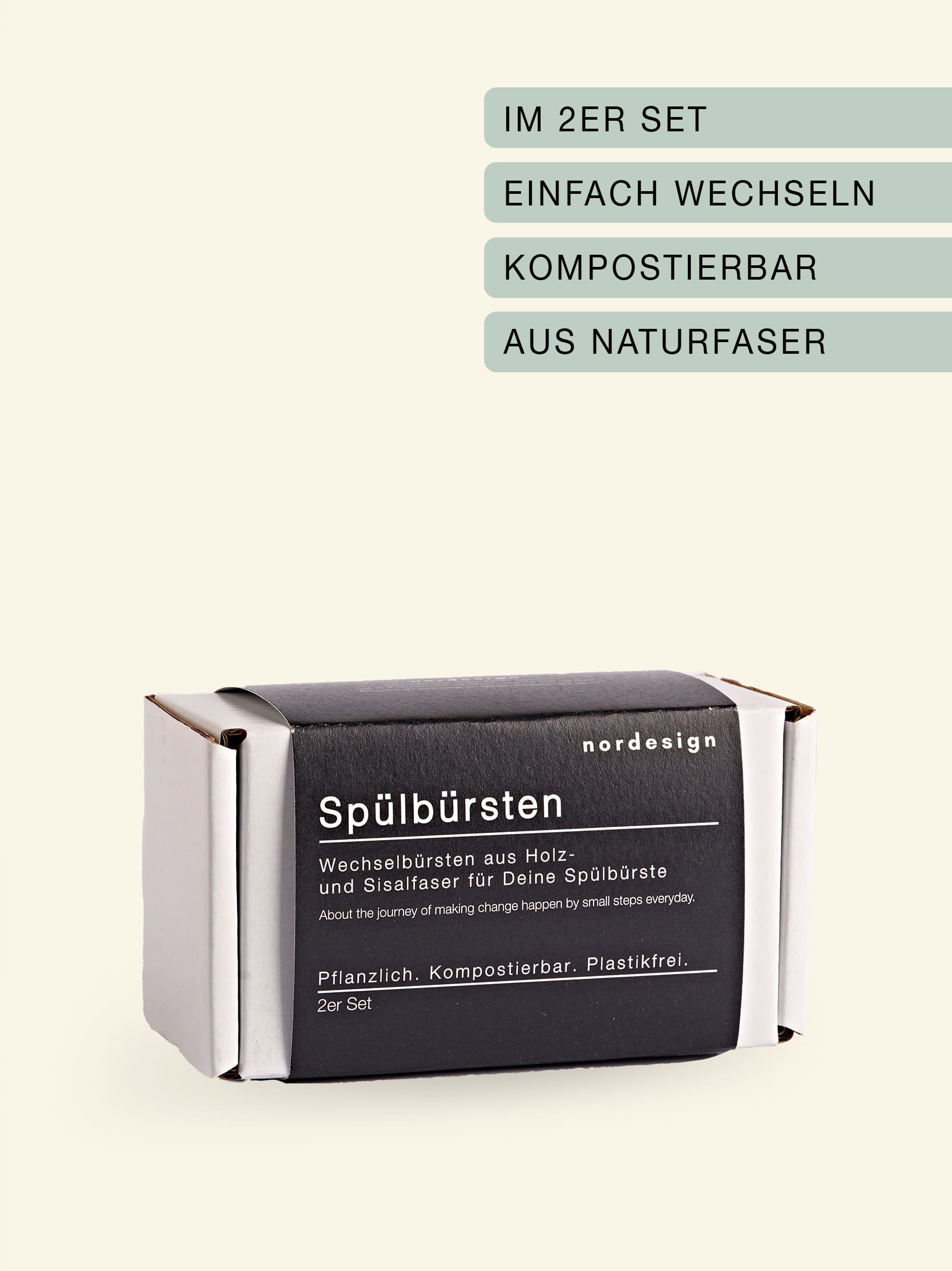Kompostierbare Spülbürste aus Sisalfasern mit Wechselbürsten im 2er Set