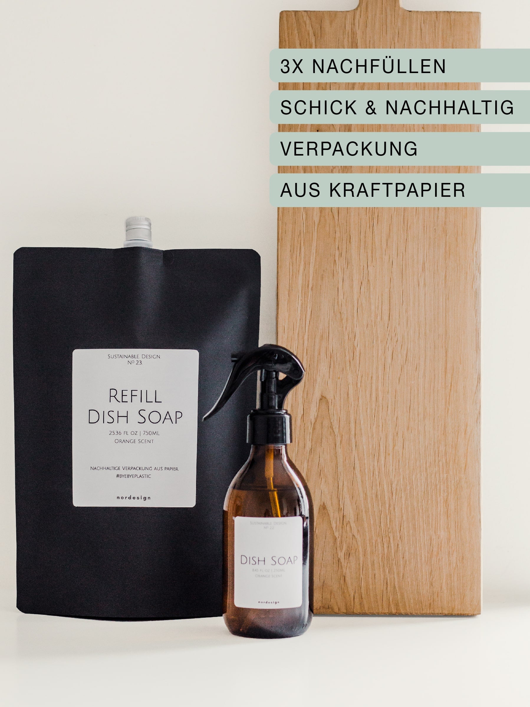 nordesign nachhaltiger Nachfüllpack aus Kraftpapier für Spülmittel