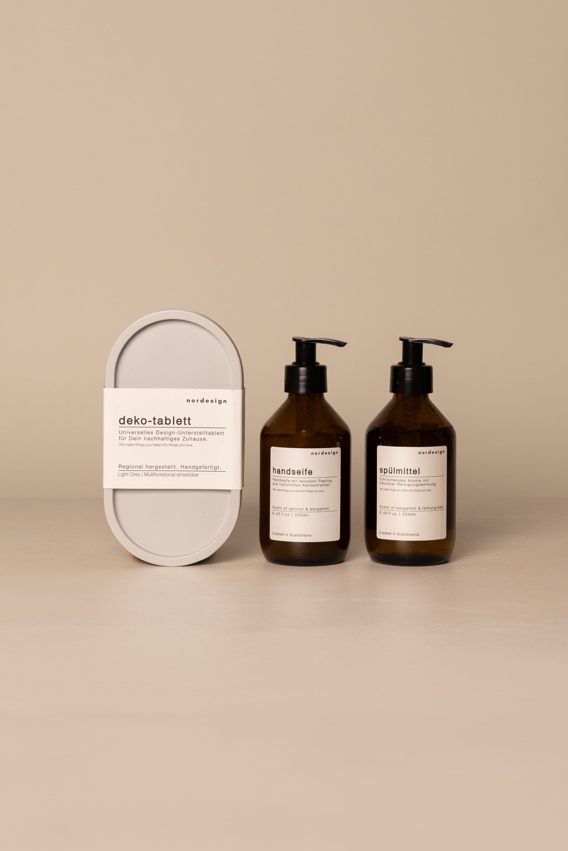 Spülmittel & Handseife mit Deko-Tablett (3-teilig)