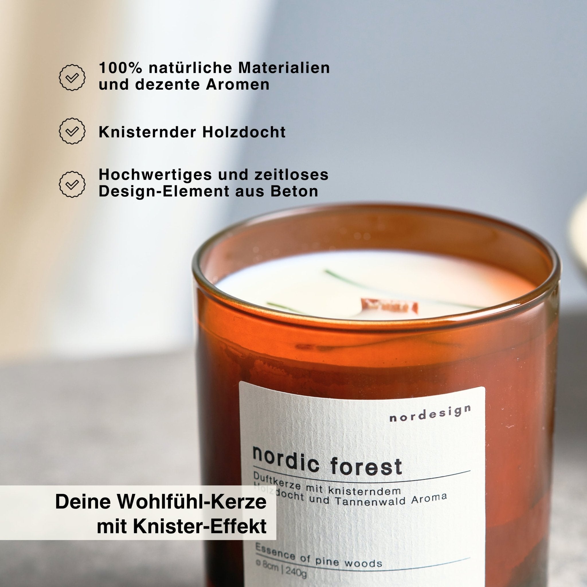 Duftkerze mit knisterndem Holzdocht (Glas) - nordesign GmbH