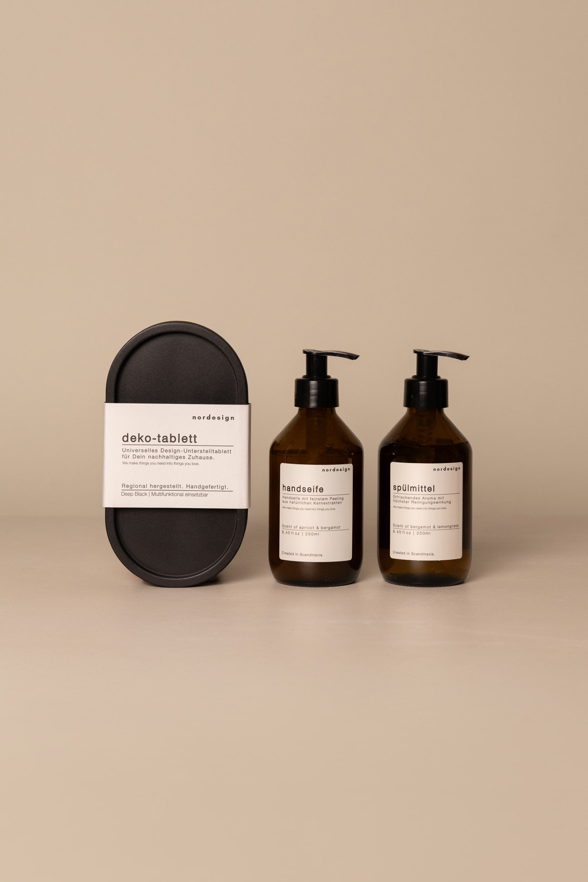 Spülmittel & Handseife mit Deko-Tablett (3-teilig)