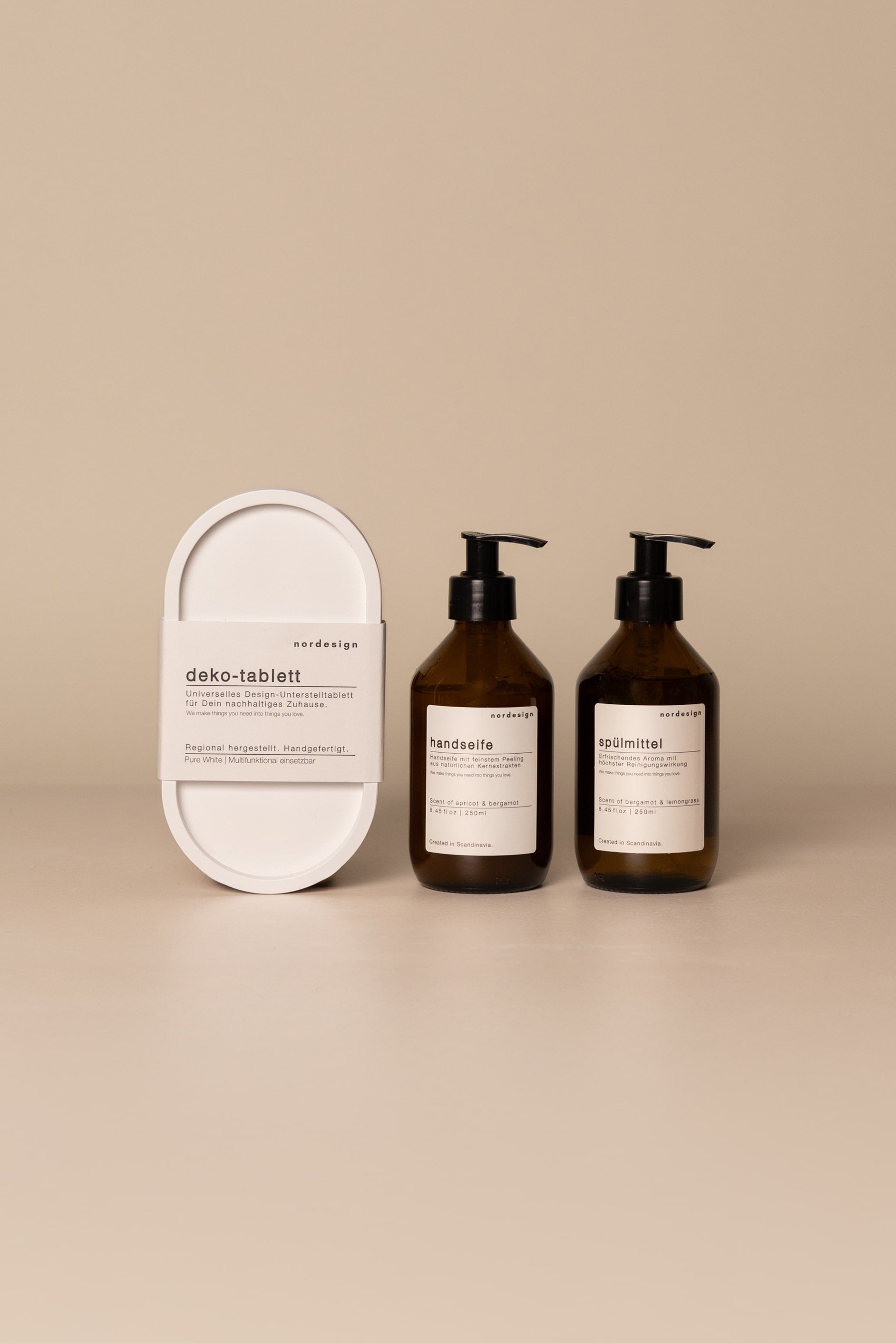 Spülmittel & Handseife mit Deko-Tablett (3-teilig)